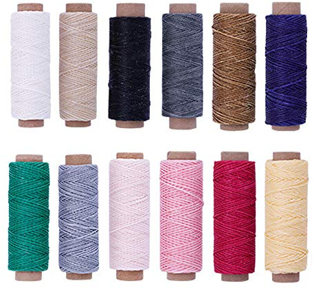 12 Stück Wachsfaden aus Leder, 12 Farben, gewachstes Lederband, 12 Farben, 392 Farben, 150D, Lederband, gewachst, für Lederhandwerk, Basteln, Nähen, Handwerk
