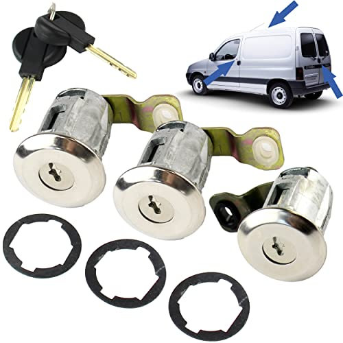 3 serrures de porte compatibles pour Berlingo 1 et Partner 1 (1996-2008) Barillet de porte avec double de clés | 4162Q4 | 9170CX | 9170CW | 4161H9
