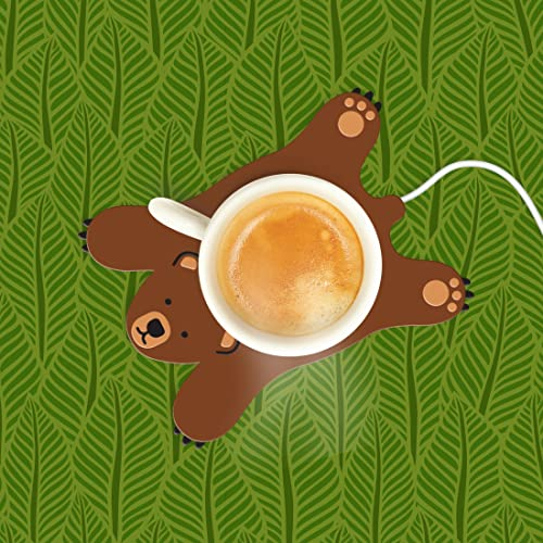 Sleepy Bear Cup Warmer I USB Powered Mug Warmer with Non-slip Base I Coffee Tea Mug Warmer for Desk I Cup Heater USB I Heated Coaster | Portable Cup Heater | Home, Office, Desk Gift Idea