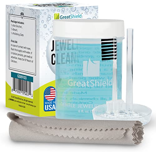 GreatShield Jewelry Liquid Cleaner Solution Kit With Gentle Brush, Cleaning Cloths And Basket for Gold, Silver, Diamond, Platinum Jewelry, Precious Stone, Suitable For Bracelet Rings Necklace Earrings