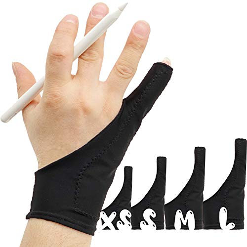 AKX AK-010 Artist Glove Large – 2 Pack Palm Rejection Zeichenhandschuh für Grafiktablet, iPad – Smudge-Guard, 1 Finger, elastisches Lycra, fingerloser Handschuh, gut für linke und rechte Hand, Schwarz