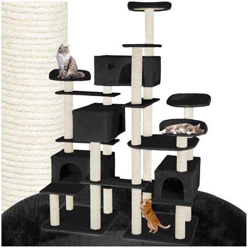 tectake® Arbre à Chat XXL Griffoir pour Chat 214 cm, 4X Maison pour Chat 4X Lit pour Chat Jeux Chat Appartement Accessoire Chat avec Couchage Chat Grattoir Chat Etagere Chat
