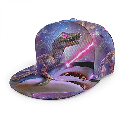 Oaieltj Unisex Baseball Cap Damen Herren Einstellbare Snapback Flat Bill Brim Baseball Cap Cool Hip Hop Hat, Galaxy Space Dinosaurier reitet Velociraptor Hai, One size