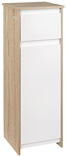 kleankin Badschrank Badkommode Badezimmerschrank Badregal Standschrank mit 2-stufigen Schrank und 1 Schublade Umschlagdesign platzsparend MDF Naturholz+Weiß 32,6 x 30 x 90 cm