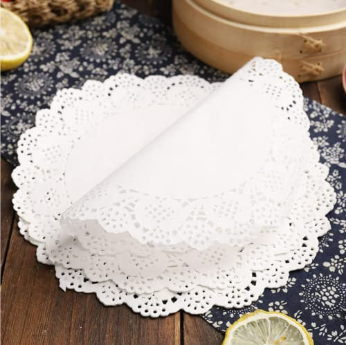 GAKA FAVOR Weiß Rund Lace Papierdeckchen Spitze(4 Zoll) Papier Deckchen ausgehöhlten 100 Stücke Papier Doily 11.5CM für Torten, Kuchen, Ideal für Hochzeiten, Geburtstagsfeier,Geschirrdekoration