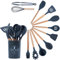 MACZ Silicone Kitchen Utensils Set - 12pcs Cooking Utensils Set with Holder - Heat Resistant, Nonstick Cookware Tongs Spatula Kitchen Set - Easy Clean and Dishwasher Safe - Grey