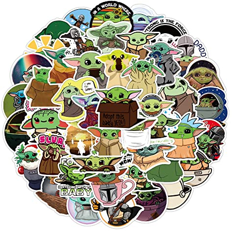 50 Stück Baby Yoda Aufkleber Pack für Kinder Jungen wasserdichte Vinyl Graffiti Aufkleber von Star Wars für Wasserflaschen Hydroflask Becher Telefon Gepäck Skateboard Fahrrad Auto Stoßstange