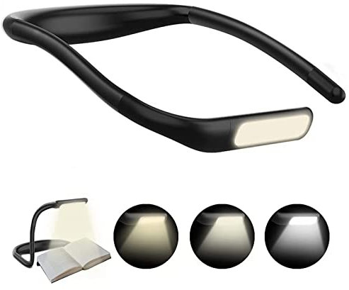 Lampe de Lecture de Cou, Liseuse Lampe LED pour Lire au Lit, Luminosité Réglable,3 couleurs, Bras Flexible, Rechargeable, pour Lire dans le Lit, la Le Tricot, la Réparation,Noir