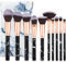 Lot de 10 pinceaux de maquillage professionnels en marbre synthétique de qualité supérieure pour fond de teint kabuki fard à paupières, sourcils, fond de teint, anti-cernes, ensemble de pinceaux de