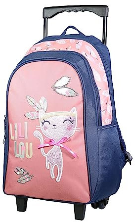 Bagtrotter – Sac à Dos à roulettes 45 cm – Lili Lou Rose – Primaire – 2 Compartiments – Dos et Bretelles rembourrés – Bandes Réfléchissantes – roulettes & Poignée Trolley – Marque Officielle Lili Lou