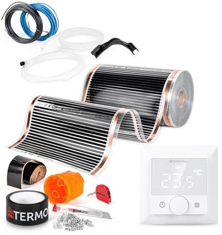 Termofol Elektrische Fußbodenheizung Heizfolie 230V - mit Thermostat H5 Weiß - Leistung 80 W/m2 - Oberfläche 4m² - Fussbodenheizung Elektrisch Komplettset fur Fußboden-, Wand- oder Deckenheizung