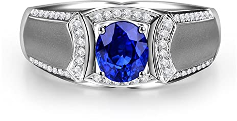 Ringe Weissgold, Ehering Vintage 18 Karat (750) Weißgold mit 1,125ct Blau Ovalschliff Saphir Größe 56 (17,8)