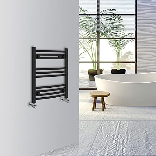 Warmehaus Radiador de toallero con calefacción curvada para baño, calefacción central, 600 x 500 mm, color negro