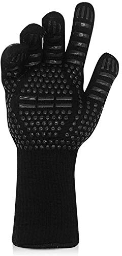 Cockjun ed Handschuhe 1472℉ BBQ Grill für Smoker Barbecue Backen Kochen Schweißen Gleichheitszeichen (schwarz) 1 PC BBQ hochtemperaturbeständige Handschuhe (für Linke und rechte Hand)