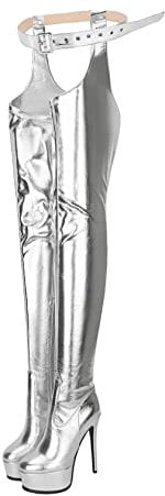 Only maker Damen Overknees Chap Boots Plateau Stiletto Stiefel Sexy High Heels Stiefel Metallic Silber 39 EU