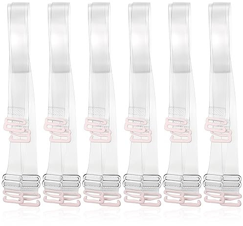 Reggiseno trasparente 6 paia di spalline trasparenti reggiseno spalline trasparenti reggiseno da invisibile, spalline regolabili trasparenti per donne (rosa gancio in acciaio 12 mm)