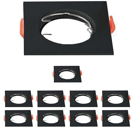 ZOREI 10 Pezzi Portafaretti GU10, Porta Faretti Da Incasso, Modello Fisso Con Molla, Foro 65mm, Rotondo e Quadrato, Portalampade Escluso (Quadrato 81X81X40mm, Nero)