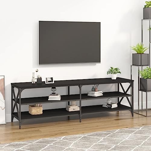 Higsose TV-Schrank 160x40x50cm Schwarz,Holzwerkstoff,Eisen,Stauraumschrank,TV-Ständer,HiFi-Schrank,Wohnzimmer Vitrine,Regal Schrank,TV-Schrank Im Industrie-Design,Fernsehschrank Wird, A810