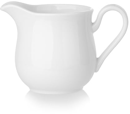 CHILDIKE Ceramic Creamer with Handle, Coffee Milk Creamer Pitcher White Serving Sauce Pitcher for Kitchen 8 oz
