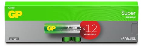 Batterie AA - Set da 12 | GP Super | Pile Stilo AA Alcaline da 1,5V / LR06 - Lunga Durata