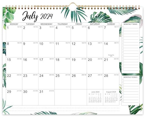 Calendar 2026 - Wall Calendar 2026 month to view, 2026 Calendar, July 2025 - December 2026, 37.6 x 29 cm, Large Ruled Blocks, Green Leaf