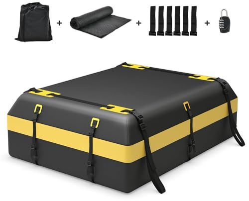 TANGZON 21 Cubic Feet Car Roof Bag, 600L Waterproof Rooftop Cargo Carrier with Combination Lock, Straps, Door Hooks and Non-Slip Mat, Roof Luggage Storage for Cars with or without Rack