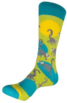 Deluxebase Socken Anisox aus Bio-Baumwolle und recyceltem Polyester Tierdruck Neuheit Socken für Männer, Frauen & Kinder Lustige Unisex Socken, Lemur mit Ringschwanz, 3-7