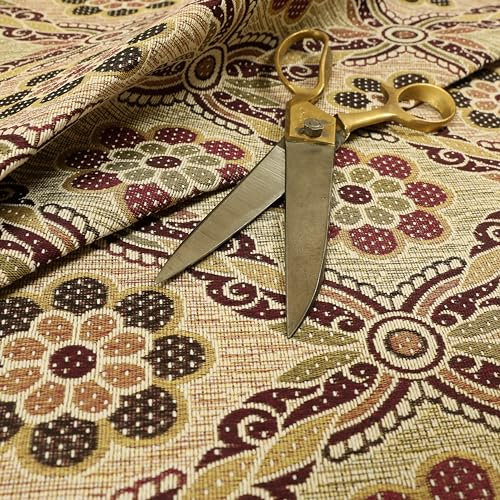 Tessuto per tende da tappezzeria in ciniglia ignifugo color viola con motivo damascato tradizionale (1 metro)