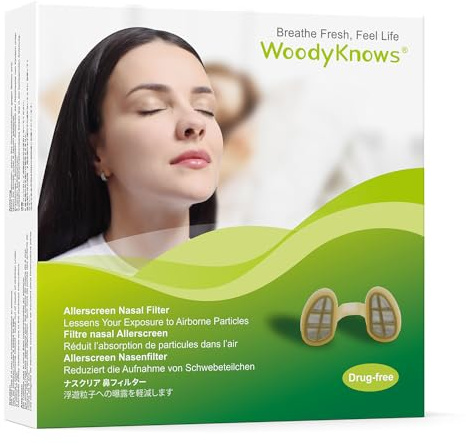 Filtros Nasales WoodyKnows Allerscreen, ayuda para alergias estacionales y al polvo (S, 3 Filtros+12 Repuestos)