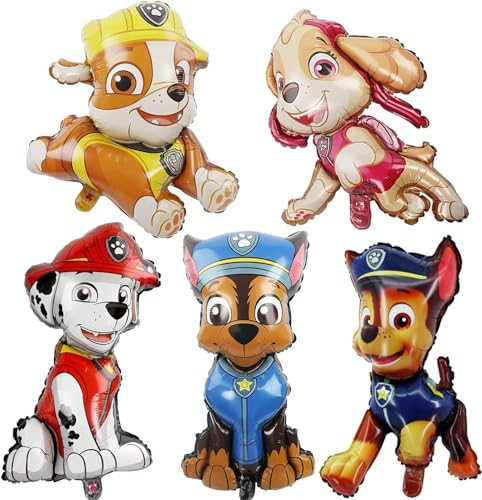 5 Pcs Dog Foil Globos, Globos de Patrulla Canina, Globos de Papel de Aluminio para Perros de La Patrulla Canina, Decoraciones Fiesta Cumpleaños Patrulla Canina para Niños