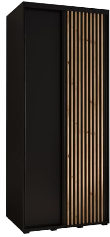 MEBLE KRYSPOL Sapporo 1 Moderner Schrank mit Zwei Schiebetüren mit Stange, Regale - Aufbewahrungsschrank für Schlafzimmer, Wohnzimmer - 205,2x100x60 cm - Schwarz Schwarz Artisan