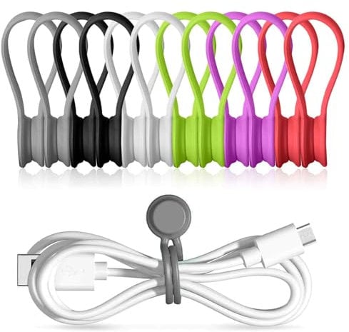 Cozevdnt 12 Pcs Magnetic Cable Ties, Reusable Cable Clips Cord Organizer Multipurpose Silicone Magnet Twist Ties, Magnetic Cord Ties USB Cable Manager for Office, School, Home, 6 Colors