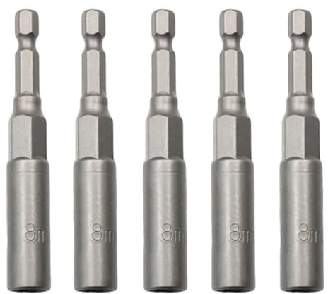 6-19mm Quick-Change 1/4 inch Hex Shank Metric Deep Socket Screwdriver Impact Nut Setter Extractor Remover Driver Drill Bit, 80mm Length, for Electric Manual Impact Screwdriver (5, 8mm)