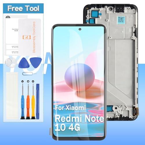 Incell - Pantalla LCD de repuesto para Xiaomi Redmi Note 10 4G/10s de 6.4 pulgadas, digitalizador táctil con herramientas (negro con marco)