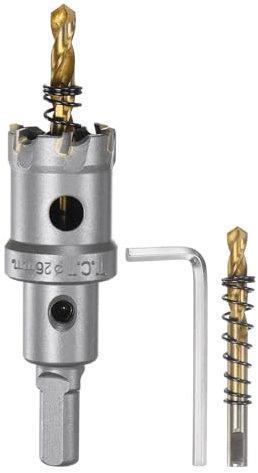 sourcing map Carbide Hole Saw Kit 26mm (1-1/64) Metal Hole Cutter Set with 2pcs Center Drill Bits Springs 1pcs Wrench for Stainless Steel Copper Iron Aluminum