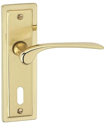 URBNLIVING Como Dual Metal Lever Latch Door Handles Set Round Rose, Internal and External Doors Stylish Design Easy Installation Suitable for Home & Office Doors Polished Brass Keyhole