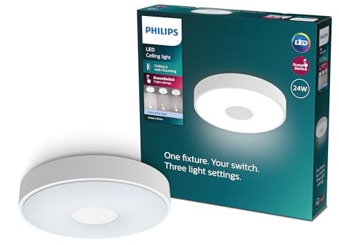 Philips Coiner SceneSwitch LED Deckenleuchte, rund, 24 W, 2800 Lumen, 4000 K, Weiß, IP20, kühlweißes Licht, 3 Lichteinstellungen