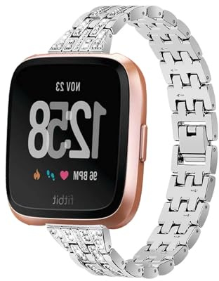 Edelstahl Diamanten Armbänder für Fitbit Versa 2/Versa SE/Versa Lite/Versa Armband, Damen Metall Strass Bänder mit Verstellbare Glitzer Ersatzarmband mit Fitbit Versa 2/SE/Lite/Versa Uhrenarmband (3)