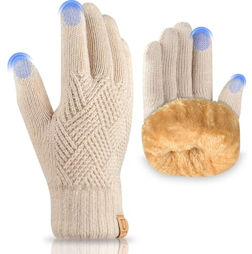 UKNOWISA Winterhandschuhe Damen, Fleece Futter Touchscreens Thermohandschuhe Strickhandschuhe Wollhandschuhe für Damen und Herren