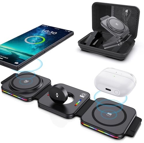 3 in 1 Wireless Charging Station Wireless Charger Travel Foldable Phone Charger For Magsafe for Samsung Galaxy S25 Ultra/S24/S23/S22/S21 for Galaxy Watch And Buds 3/Pro