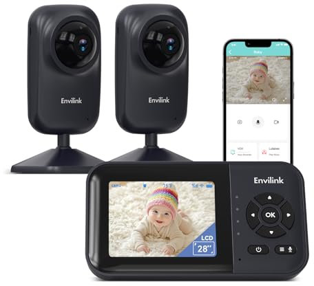 Envilink - Monitor de bebé con cámara y audio, monitor de video para bebés, visión nocturna wifi, pantalla LCD de 2,8 pulgadas, cámara para bebés, modo VOX, alarma panorámica con zoom y 1000 pies