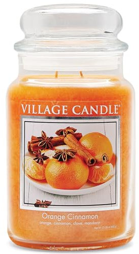 Village Candle Duftkerze im Glas (groß) Orange Cinnamon - Tradition Edition - Kerze mit 2-Docht Technologie