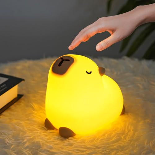 Ainiv Capybara Nachtlicht, Animal Soft Silikon Touch LED-Lampe mit Dimmbarkeit und Timer, Tragbare Wiederaufladbare Kinderzimmer Nachttisch-Schlafzimmer Tischdekoration Geburtstags