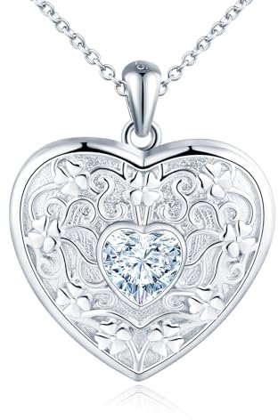 MicLee Collana Ciondoli Cuore di Foto da Donna in Argento 925 Pendenti Medaglioni con Foto Creativo Collane con Zircone Cuore Ciondolo Apribile