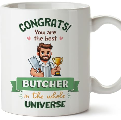 MUGFFINS Butcher Man Mug - in English - Best in Universe Trophy - Funny Gift for Colleagues - Ceramic 11oz Mug