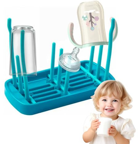 Foldable Baby Bottle Drying Rack | 2-Tier Dishwasher Safe Organiser with Detachable Brackets for Feeding Bottles, Teats, Cups, Pacifiers & Baby Accessories | Space Saving Drip Dry Storage Stand
