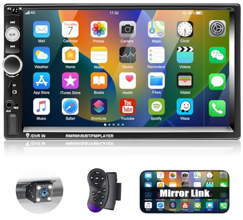 CAMECHO Car Radio 2 DIN con Pantalla, 7 Pulgadas Double DIN Touch Radio con Mirror Link Bluetooth Manos Libres FM Radio AUX USB Control de Volante Botón de 7 Colores+Cámara de Reversa