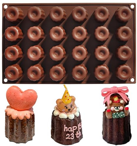 Moule À Canelés En Silicone Pour Gâteau 24 Cavités 3X3 Cm Mini Moule À Gâteau Cannelés Moule À Cannele Antiadhésif Moules À Pâtisserie Cannelé Pour Muffin Pudding Cupcake Pain (Cavités, 3x3CM)