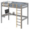 Bunk Bed with Desk, 3ft Single Loft Bed Frame with Safety Guardrail & Ladder Solid Pine Wooden Bunk beds High Sleeper Kids Bunk Bed for Teens & Adults, Space-Saving Design (Grey+Pine)