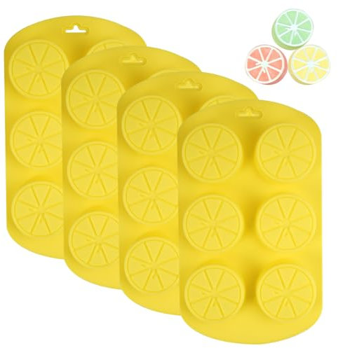 Set di 4 Stampo 3D a Forma di Limone,Stampi in Silicone Antiaderente di Qualità Alimentare,Stampo per Dolci al Limone con 6 Stampi per RealizzareTorte,Caramelle,Prodotti da Forno,Ghiaccio(Giallo)